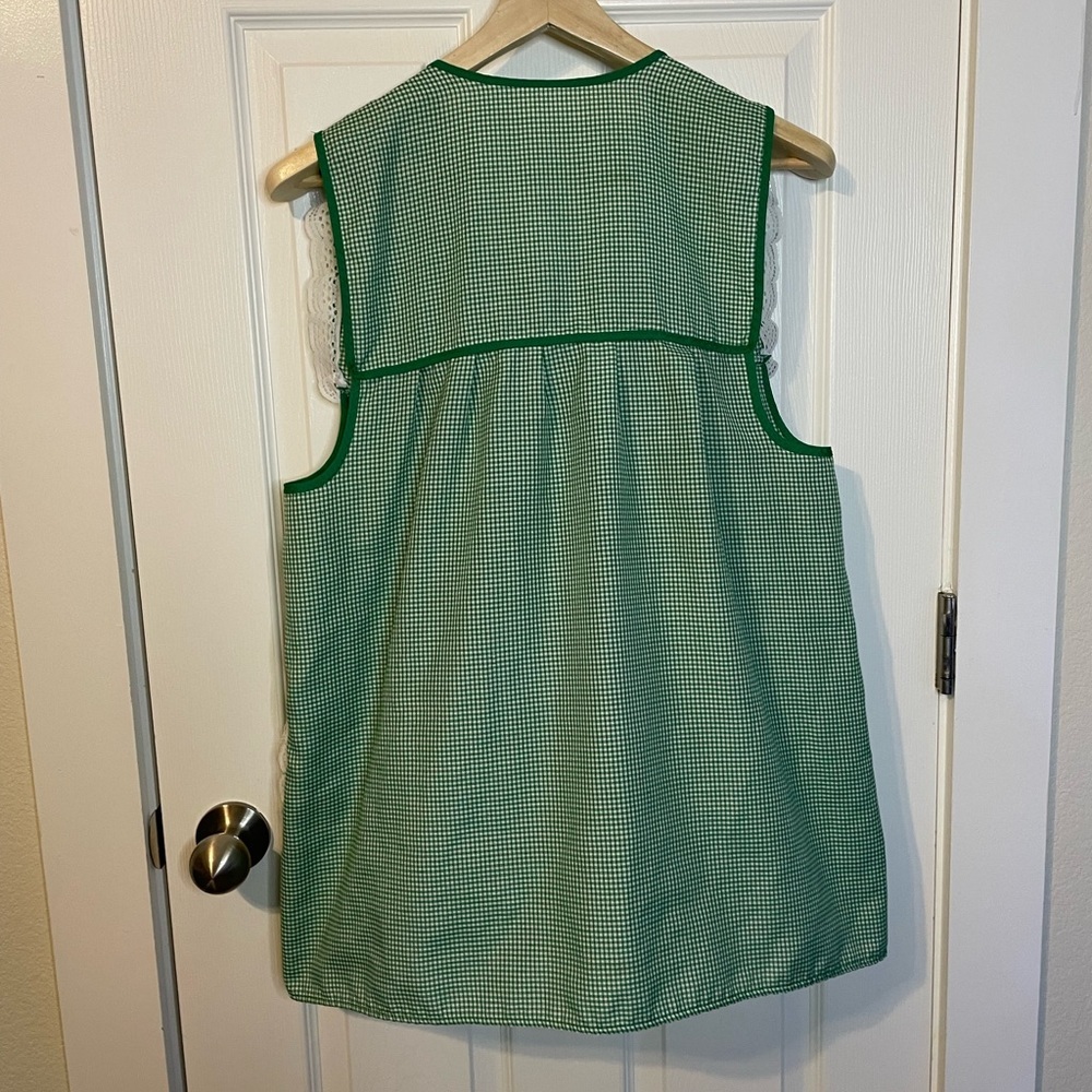 VTG Mexican apron mandril green gingham w/ white daisies & ruffles sz OS (L?) - Picture 4 of 6